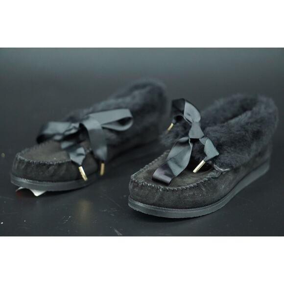 Tory Burch Aberdeen Genuine Rabbit Fur Trim Slipper Bootie SZ 5.5 NIB Black Bow - Picture 9 of 12